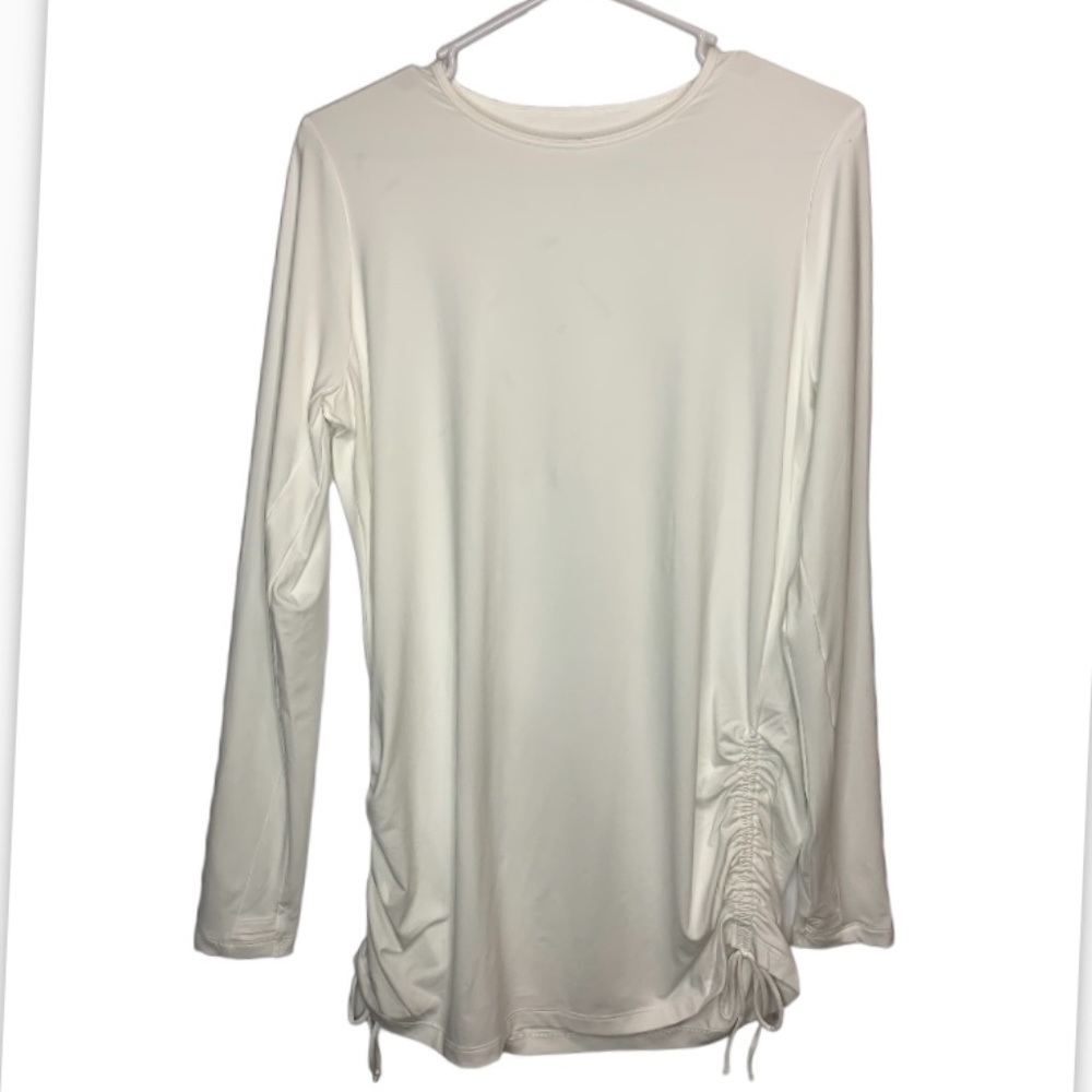 LANDSEND Women's Crew Neck Long Sleeve Rash Guard Adjustable Tunic UPF 50 WHITE